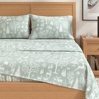 Premium Turkish Cotton Nature Printed Flannel Sheet Set
