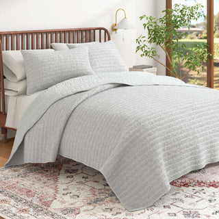 100% Cotton Garment Washed Honeycomb Waffle Quilt and Sham Set