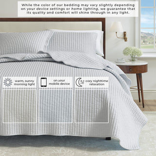 Detailed Channel Stitch Microfiber All-Season Quilt Set With Shams