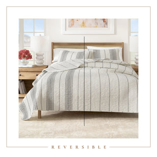 Farmhouse Stripe Microfiber Reversible Quilt Set With Shams