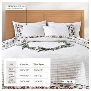 Holiday Floral Microfiber Reversible Quilt Set With Shams