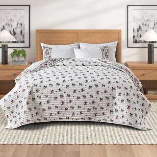 Holiday Floral Microfiber Reversible Quilt Set With Shams