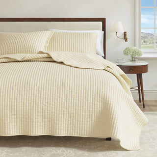 Detailed Channel Stitch Microfiber All-Season Quilt Set With Shams