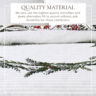 Holiday Floral Microfiber Reversible Quilt Set With Shams