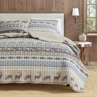 Wildelife Stripe Microfiber Reversible Quilt Set With Shams