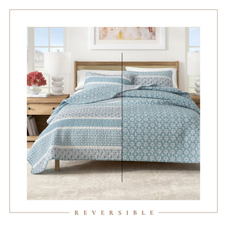 Stripe & Paisley Microfiber Reversible Quilt Set With Shams