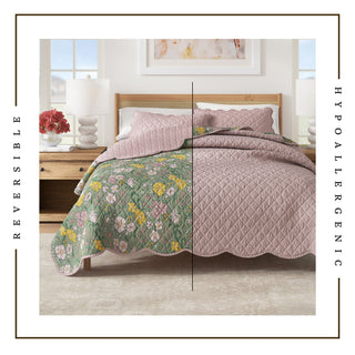 Floral Scalloped Cotton Quilt Set