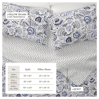 Blue Seashell Quilt Set with Shams