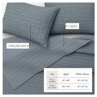 100% Cotton Garment Washed Honeycomb Waffle Quilt and Sham Set