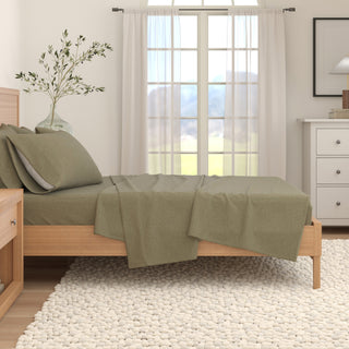 Cotton Blend Heathered Solid Flannel Sheet Set