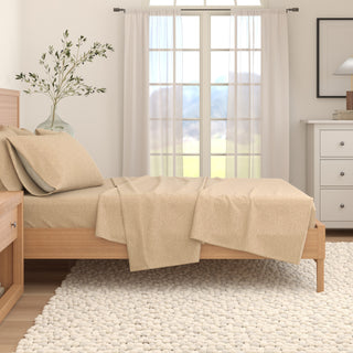 Cotton Blend Heathered Solid Flannel Sheet Set
