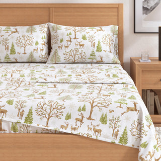 Premium Turkish Cotton Nature Printed Flannel Sheet Set