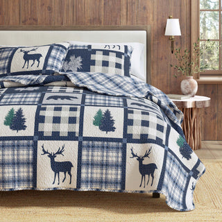 Nature & Plaid Patchwork Microfiber Reversible Quilt Set With Shams