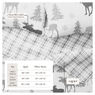 Moose & Evergreens Microfiber Reversible Quilt Set With Shams