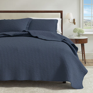 Detailed Channel Stitch Microfiber All-Season Quilt Set With Shams