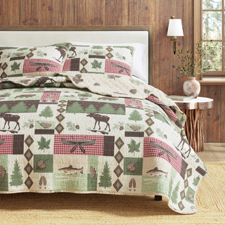 Wildlife Patchwork Microfiber Reversible Quilt Set With Shams