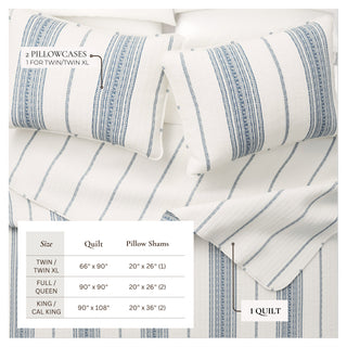 Farmhouse Stripe Microfiber Reversible Quilt Set With Shams