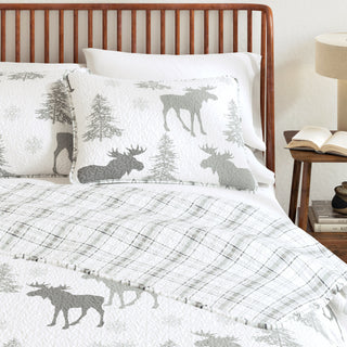 Moose & Evergreens Microfiber Reversible Quilt Set With Shams