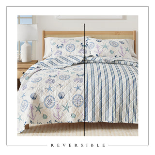 Nautical Microfiber Reversible Quilt Set With Shams