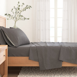Cotton Blend Heathered Solid Flannel Sheet Set