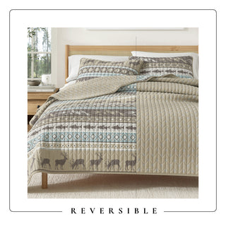 Wildlife Stripe Lodge Quilt Set With Shams