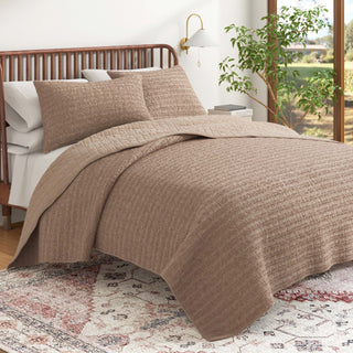100% Cotton Garment Washed Honeycomb Waffle Quilt and Sham Set