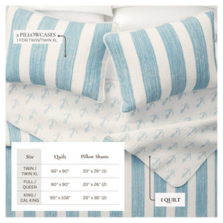 Stripes & Anchors Microfiber Reversible Quilt Set With Shams