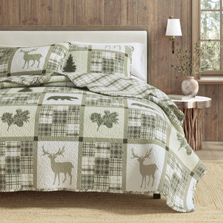 Nature & Plaid Patchwork Microfiber Reversible Quilt Set With Shams