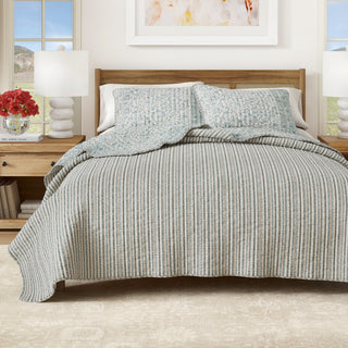 Blue Border Floral Quilt Set With Shams