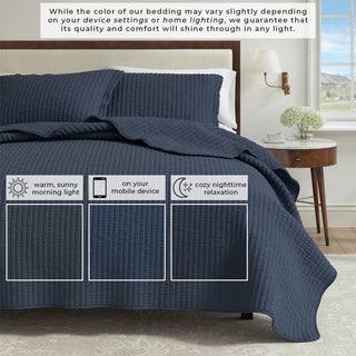 Detailed Channel Stitch Microfiber All-Season Quilt Set With Shams