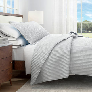 Detailed Channel Stitch Microfiber All-Season Quilt Set With Shams