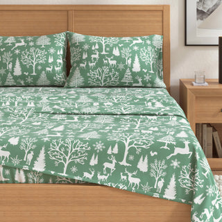 Premium Turkish Cotton Nature Printed Flannel Sheet Set