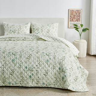 Floral Printed Microfiber Quilt Set - Glyndora Collection