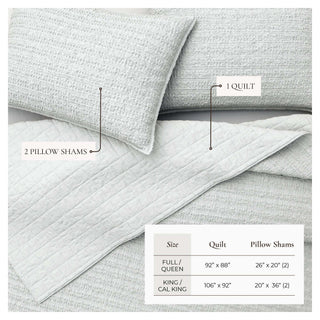 100% Cotton Garment Washed Honeycomb Waffle Quilt and Sham Set