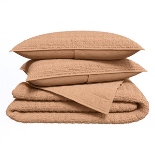 100% Cotton Garment Washed Honeycomb Waffle Quilt and Sham Set