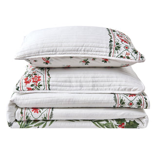 Holiday Floral Microfiber Reversible Quilt Set With Shams