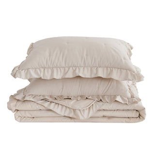 Dot Stitched Ruffled Quilt Set With Shams
