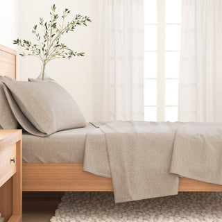 Cotton Blend Heathered Solid Flannel Sheet Set