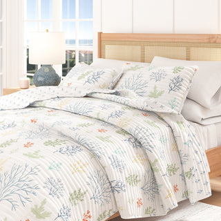 Pastel Coastal Microfiber Reversible Quilt Set