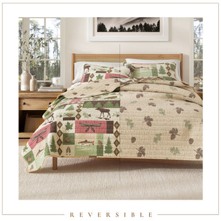 Wildlife Patchwork Microfiber Reversible Quilt Set With Shams