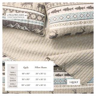 Wildelife Stripe Microfiber Reversible Quilt Set With Shams