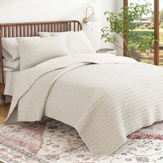 100% Cotton Garment Washed Honeycomb Waffle Quilt and Sham Set