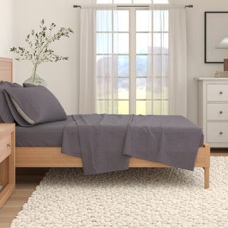 Cotton Blend Heathered Solid Flannel Sheet Set