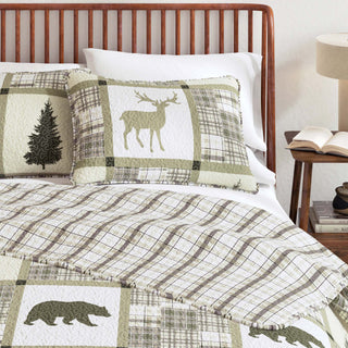 Nature & Plaid Patchwork Microfiber Reversible Quilt Set With Shams