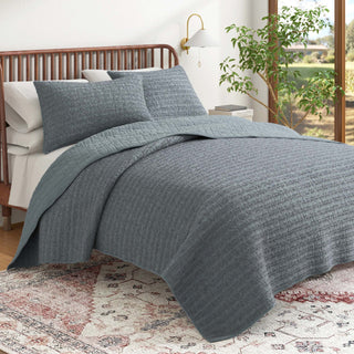 100% Cotton Garment Washed Honeycomb Waffle Quilt and Sham Set