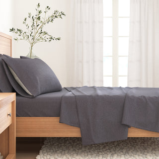 Cotton Blend Heathered Solid Flannel Sheet Set