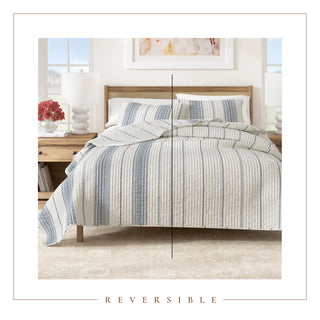 Farmhouse Stripe Microfiber Reversible Quilt Set With Shams