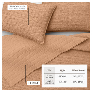 100% Cotton Garment Washed Honeycomb Waffle Quilt and Sham Set
