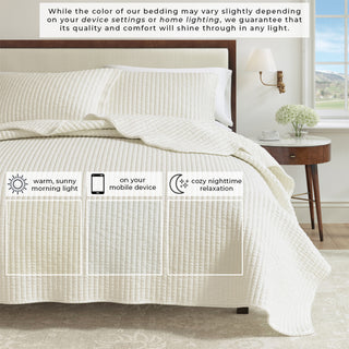 Detailed Channel Stitch Microfiber All-Season Quilt Set With Shams