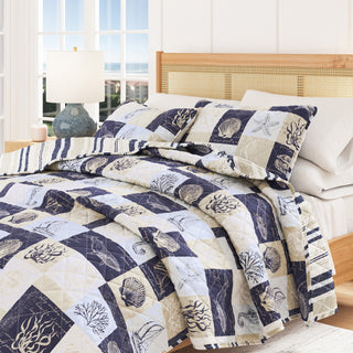 Coastal Patchwork Microfiber Quilt Set with Shams